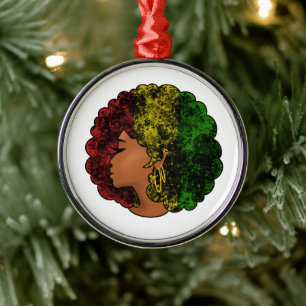 Rasta black girl woman afro red yellow green metal tree decoration