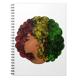 Rasta black girl woman afro red yellow green  notebook