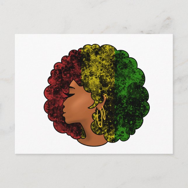 Rasta black girl woman afro red yellow green  postcard (Front)