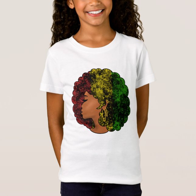 Rasta black girl woman afro red yellow green  T-Shirt (Front)