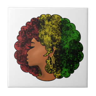 Rasta black girl woman afro red yellow green tile