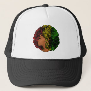 Rasta black girl woman afro red yellow green trucker hat
