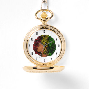 Rasta black girl woman afro red yellow green  watch