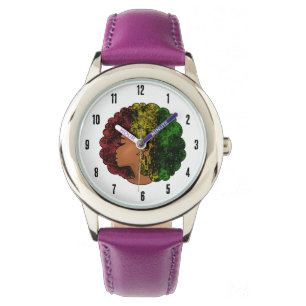 Rasta black girl woman afro red yellow green  watch