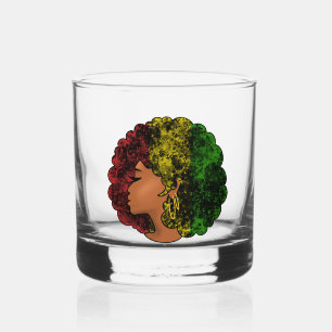 Rasta black girl woman afro red yellow green whiskey glass