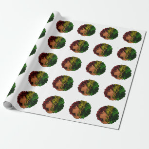 Rasta black girl woman afro red yellow green wrapping paper