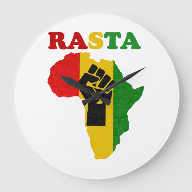 Rasta Black Power Fist over Africa Wall Clock (Front)