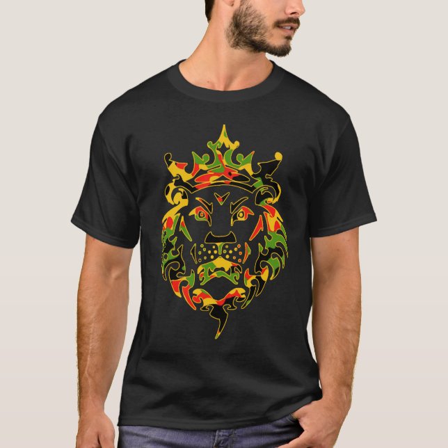 Rasta Camo Lion Dark T-Shirt (Front)