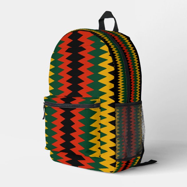  Rasta Colours Chevron Design Printed Backpack (Back Corner Right)