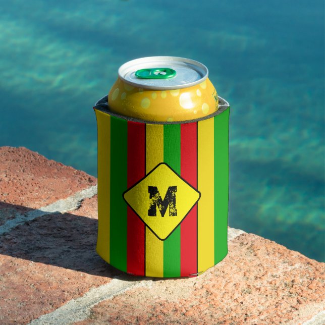 Rasta Colours Striped Monogram Beer Can Cooler (In Situ Pool)
