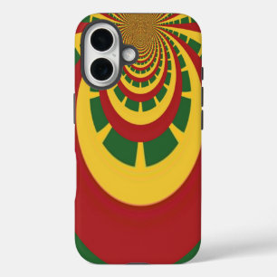 Rasta colours themed: spiral red, green, and yello iPhone 16 case