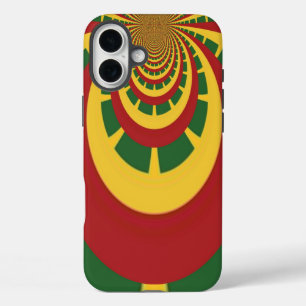 Rasta colours themed: spiral red, green, and yello iPhone 16 plus case