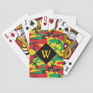 Rasta Flag Colours Camo Print Monogram Playing Cards