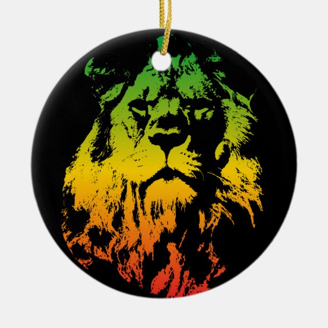 Rasta Flag Colours Lion Merry Christmas Ceramic Tree Decoration (Front)