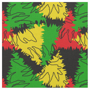 Rasta Flag Colours Palm Leaves Jamaican Patterned Fabric