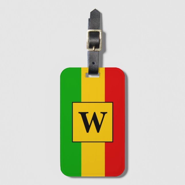 Rasta Flag Striped Monogram Luggage Tag (Front Vertical)