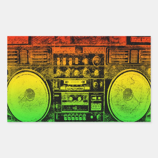 Rasta ghetto blaster rectangular sticker (Front)