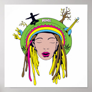 rasta hippie babe poster
