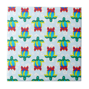 Rasta Island Colors Tribal Turtle Floral Tile