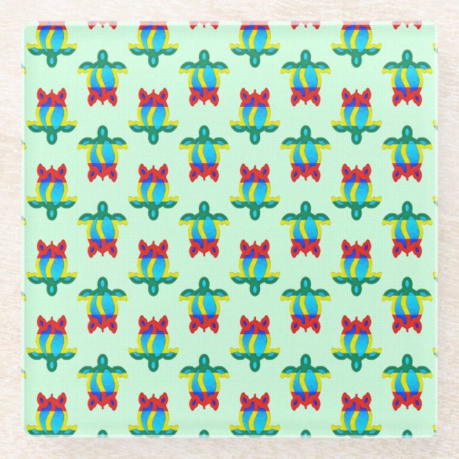 Rasta Island Colours Tribal Turtle Glass Coaster (Front)