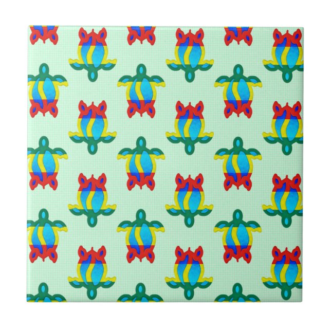Rasta Island Colours Tribal Turtle Tile (Front)