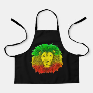 Rasta lion head red yellow green drawing Jamaica  Apron