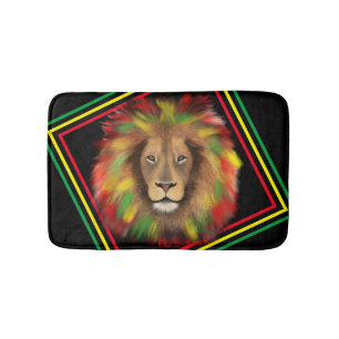 Rasta lion head red yellow green drawing Jamaica  Bath Mat