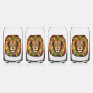Rasta lion head red yellow green drawing Jamaica  Can Glass