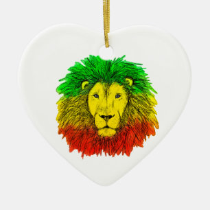 Rasta lion head red yellow green drawing Jamaica  Ceramic Tree Decoration