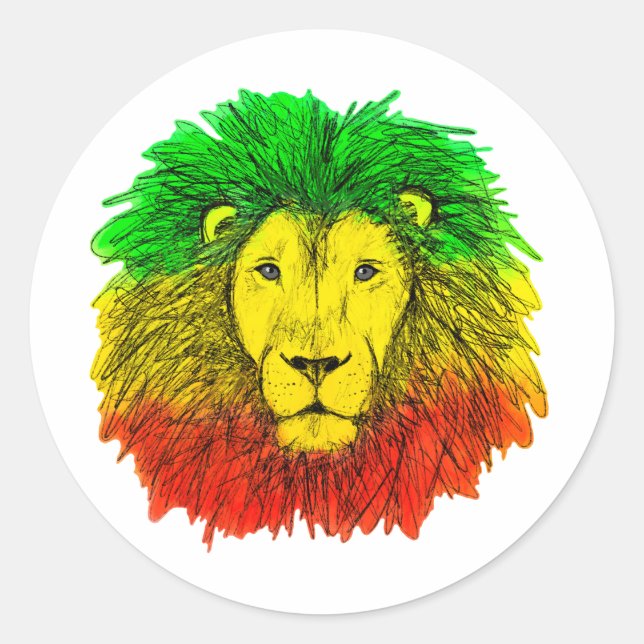 Rasta lion head red yellow green drawing Jamaica  Classic Round Sticker (Front)