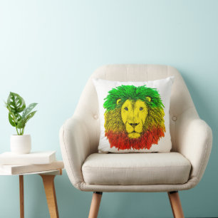 Rasta lion head red yellow green drawing Jamaica Cushion