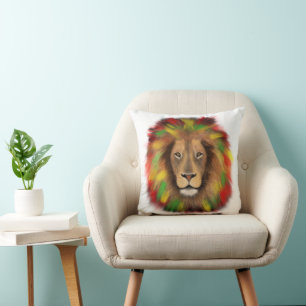 Rasta lion head red yellow green drawing Jamaica  Cushion