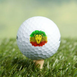 Rasta lion head red yellow green drawing Jamaica Golf Balls