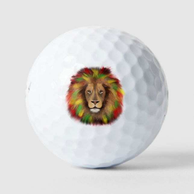 Rasta lion head red yellow green drawing Jamaica  Golf Balls (Front)