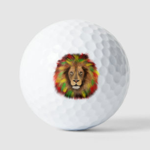 Rasta lion head red yellow green drawing Jamaica  Golf Balls
