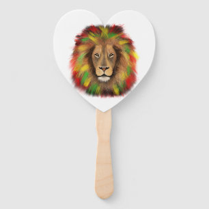 Rasta lion head red yellow green drawing Jamaica Hand Fan