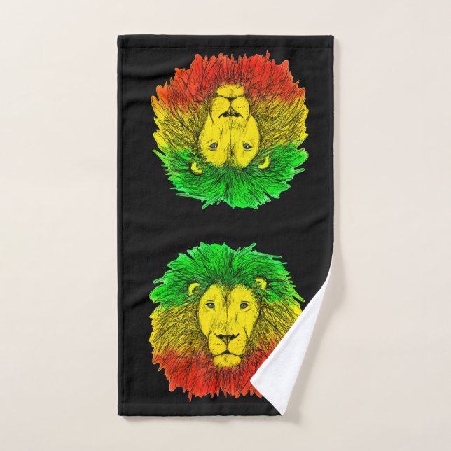 Rasta lion head red yellow green drawing Jamaica  Hand Towel (Hand Towel)
