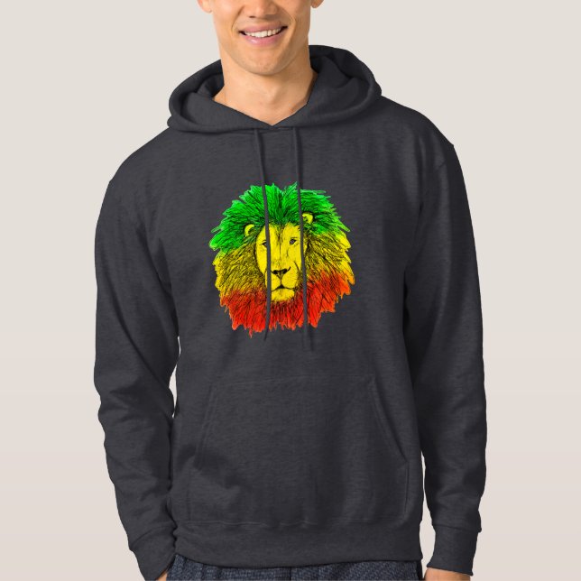 Rasta lion head red yellow green drawing Jamaica  Hoodie (Front)