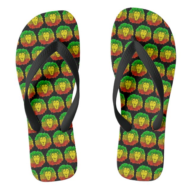 Rasta lion head red yellow green drawing Jamaica  Jandals (Footbed)