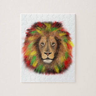 Rasta lion head red yellow green drawing Jamaica  Jigsaw Puzzle