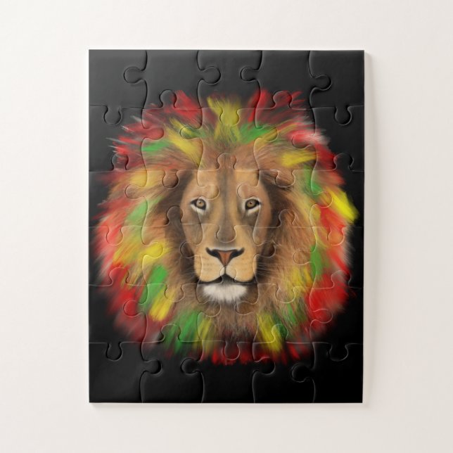 Rasta lion head red yellow green drawing Jamaica  Jigsaw Puzzle (Vertical)