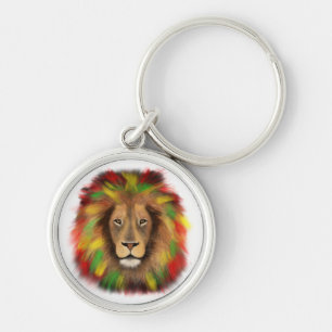 Rasta lion head red yellow green drawing Jamaica Key Ring