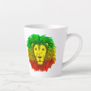 Rasta lion head red yellow green drawing Jamaica  Latte Mug