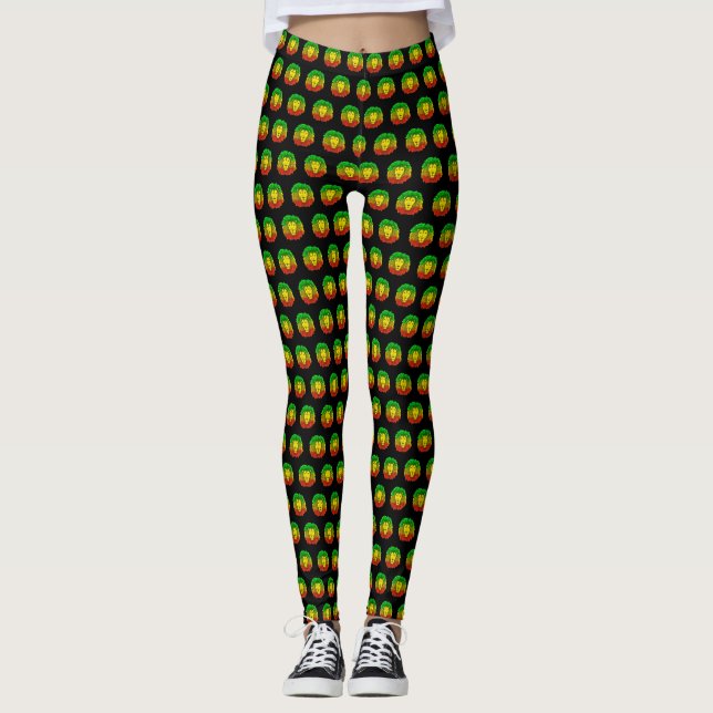 Rasta lion head red yellow green drawing Jamaica  Leggings (Front)