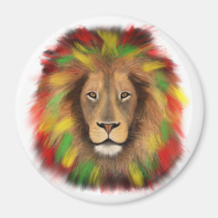 Rasta lion head red yellow green drawing Jamaica Magnet