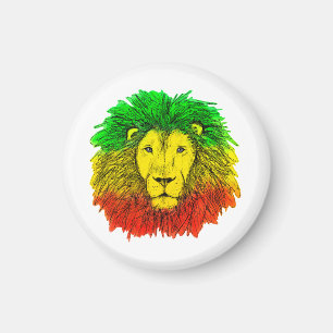 Rasta lion head red yellow green drawing Jamaica Magnet