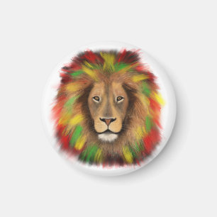 Rasta lion head red yellow green drawing Jamaica Magnet