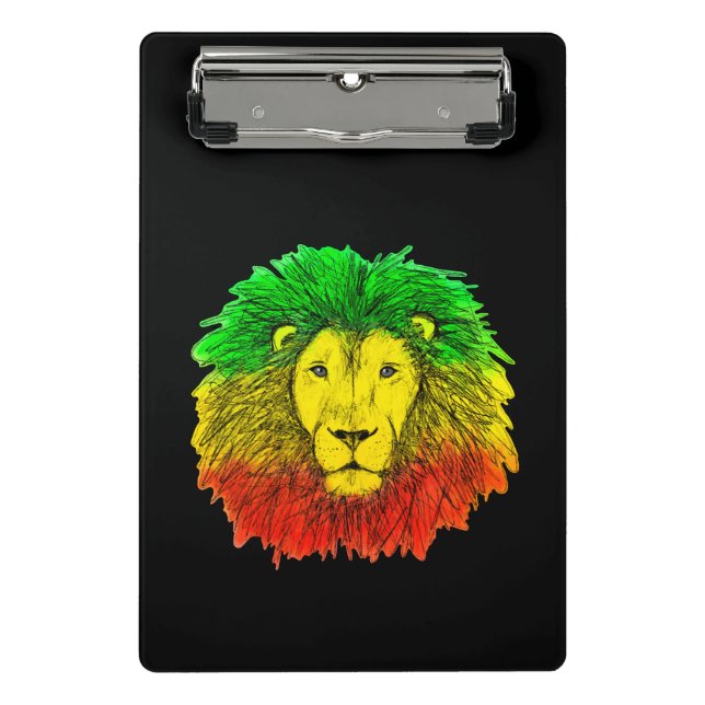 Rasta lion head red yellow green drawing Jamaica  Mini Clipboard (Front)