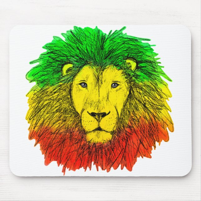 Rasta lion head red yellow green drawing Jamaica  Mouse Pad (Front)