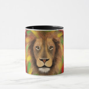 Rasta lion head red yellow green drawing Jamaica Mug